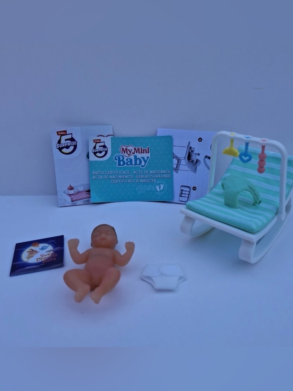 My Mini Baby TEAL GREEN Rocker Bouncer w/ Baby, Diaper, & Storybook